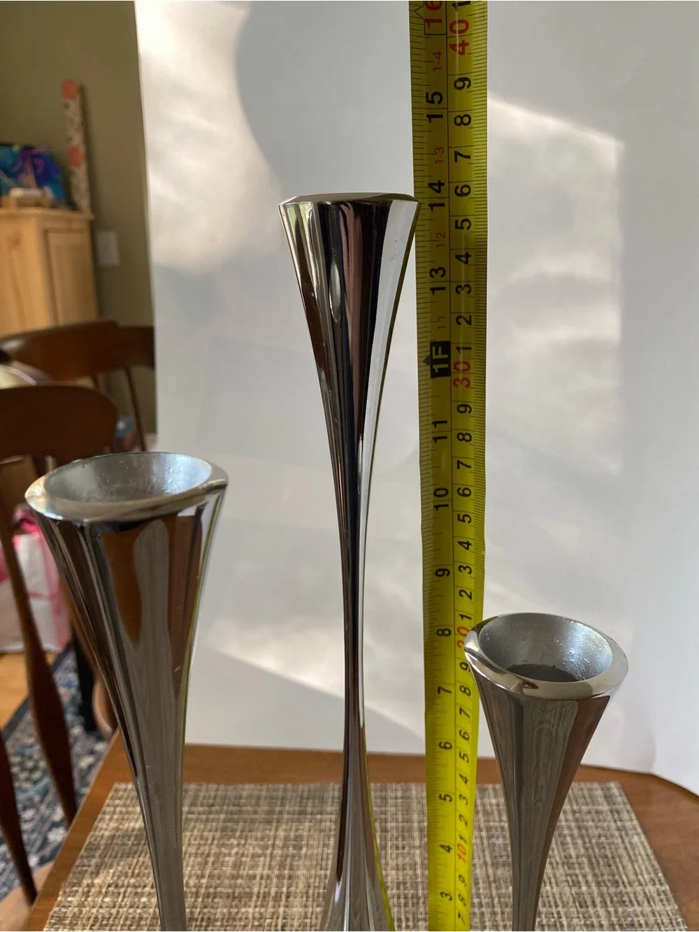 Crate & Barrel Arden set of 3 Sleek Stainless Steel Taper Candle Holders